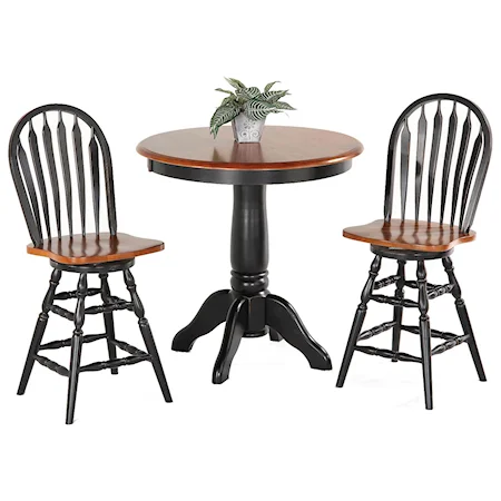 3-Piece Solid Hardwood Pub Table & Arrowback Stool Set